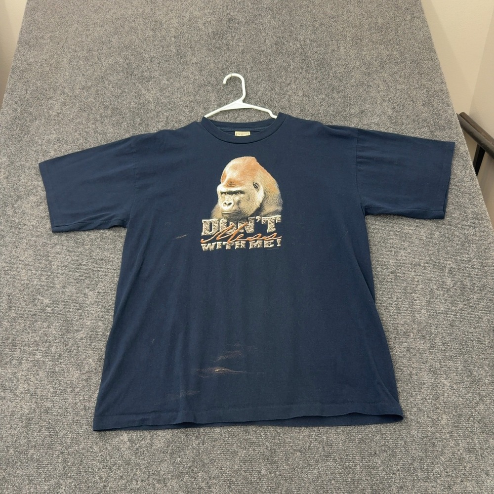 Vintage Alore T Shirt Men XL Navy Cotton Gorilla Graphic Single Stitch 90s Style